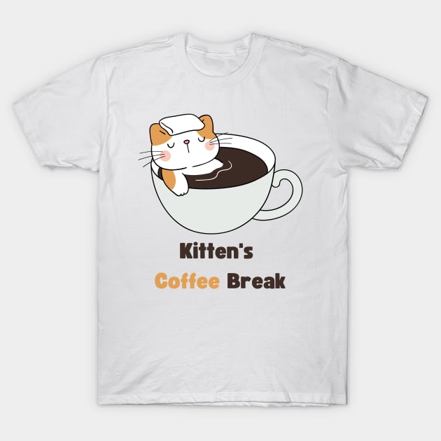 Kitten's Coffee Break T-Shirt by Pixel4Art